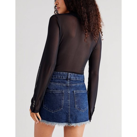 FREE PEOPLE Out Of Ordinary Denim Mini Skirt / Deep Indigo - Picture 3 of 4
